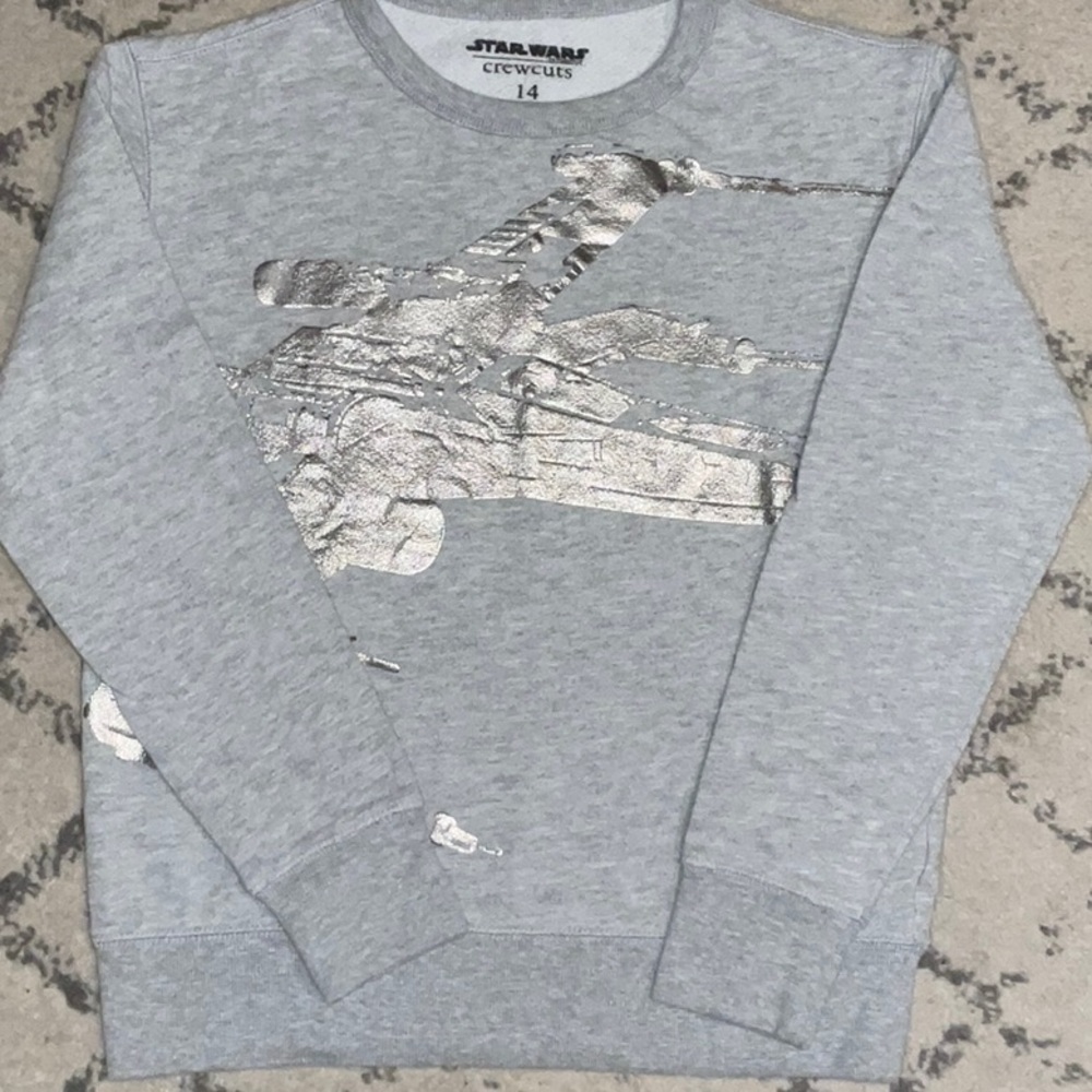 NWOT CREWCUTS Star Wars Foil X-Wing Heather Grey Terry Sweatshirt, 14
